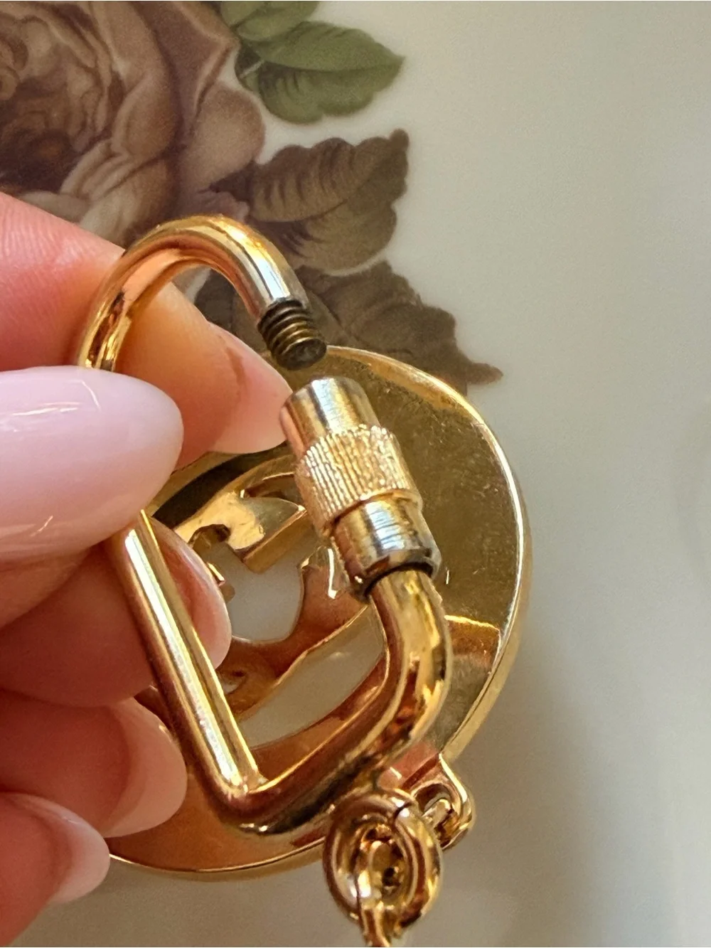 Gucci Gold Tone Keychain with Green and Red Accent